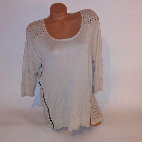 Lane Bryant Blouse Lightweight Sweater 14 16 Solid Beige Zipper Detail 3/4 Sleev - Picture 1 of 10